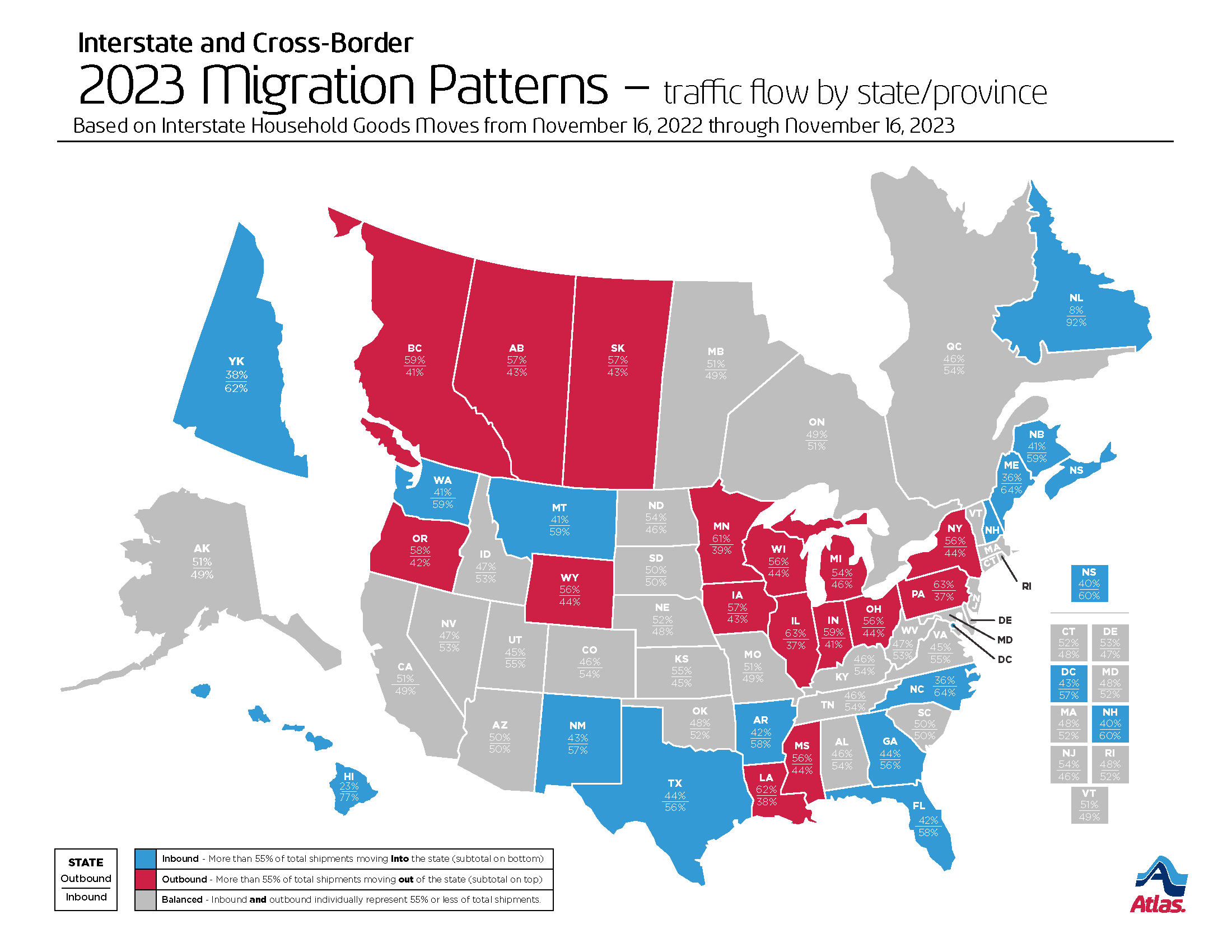 2023 Atlas Van Lines Migration Patterns Study Map View