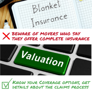 VALUATION, INSURANCE & CLAIMS Know your Valuation Coverage options, beware of movers who say they offer complete insurance, and get details about the claims process.